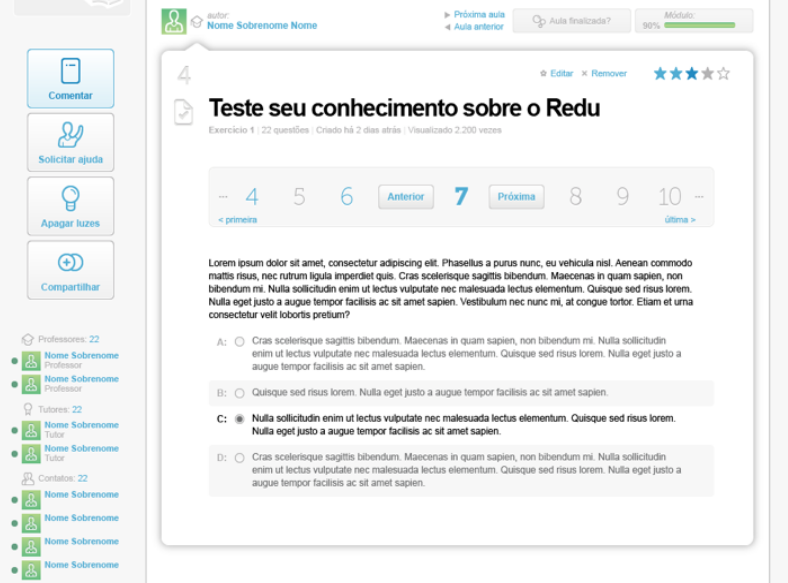 Tela de realização de uma avaliação na rede social educativa Openredu