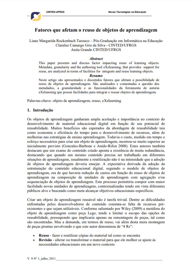 Fatores que afetam o reuso de objetos de aprendizagem