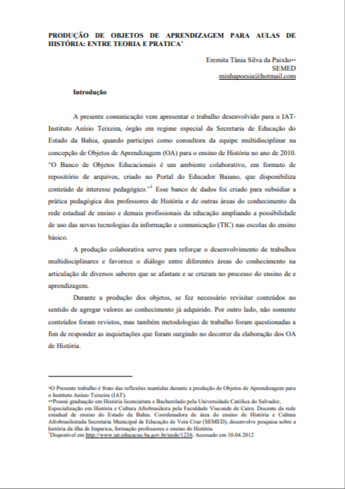 Produção de objetos de aprendizagem para aulas de história: entre teoria e prática